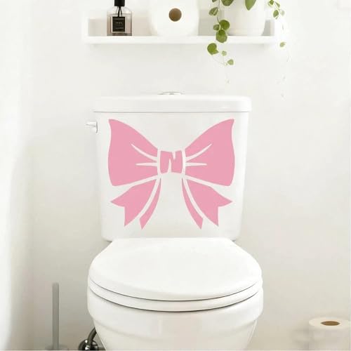 2 Pcs Pink Bow Bathroom Decor Decal ，Cute Decor for Girls Room, Aesthetic Toilet Sticker for Bedroom, Bathroom, Pink Decal for Car, Laptop, Glass, Fridge, Office Decor, New Home Essentials - size: 10*12inch