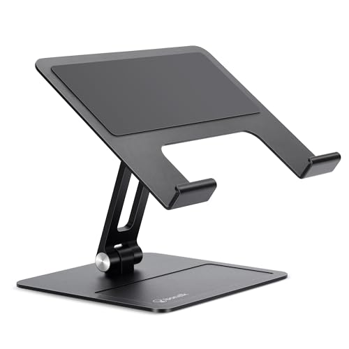 Bonelk Elevate Junior Laptop Stand for Desk, Adjustable Height Aluminum Riser with Dual Tilt, Foldable Ergonomic Holder with Phone Tray, Non-Slip, Fits 10 to 14 Inch Notebooks and Tablets, Black