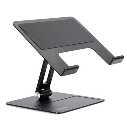 Bonelk Elevate Junior Laptop Stand for Desk, Adjustable Height Aluminum Riser with Dual Tilt, Foldable Ergonomic Holder with Phone Tray, Non-Slip, Fits 10 to 14 Inch Notebooks and Tablets, Black