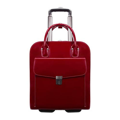 McKlein UPTOWN, Top Grain Cowhide Leather, 15" Leather Vertical Wheeled Ladies' Laptop/Computer & Tablet Business Briefcase Bag/Women's Rolling Overnight Travel Bag, Removable trolley case
