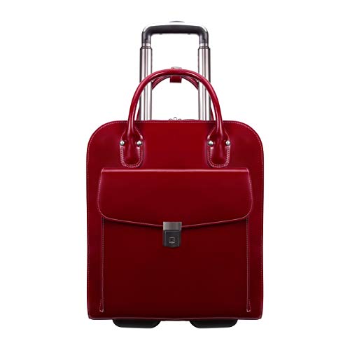 McKlein UPTOWN, Top Grain Cowhide Leather, 15" Leather Vertical Wheeled Ladies' Laptop/Computer & Tablet Business Briefcase Bag/Women's Rolling Overnight Travel Bag, Removable trolley case