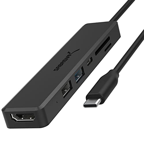 SABRENT USB-C Hub, 4K HDMI, 60W PD, USB 3.0/2.0, SD Reader (HB-TC6C) | 4K HDMI; 60W power delivery; USB 3.0 + USB 2.0; SD/microSD card reader; multiport - size: USB-C 6-in-1