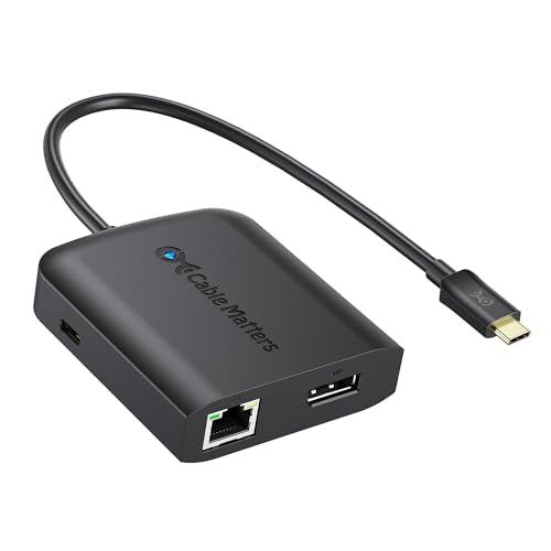 Cable Matters USB C Multiport Adapter (USB C Hub with DisplayPort 8K), 2X USB 2.0, Fast Ethernet, and 60W Charging in Black - Thunderbolt 4 / USB4 / Thunderbolt 3 Port Compatible with MacBook Pro - color: Black