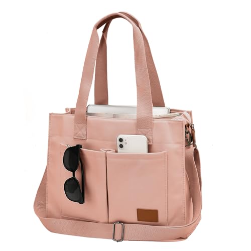 Canvas Laptop Tote Bag for Women | 15.6" Laptop Compartment - color: Pink