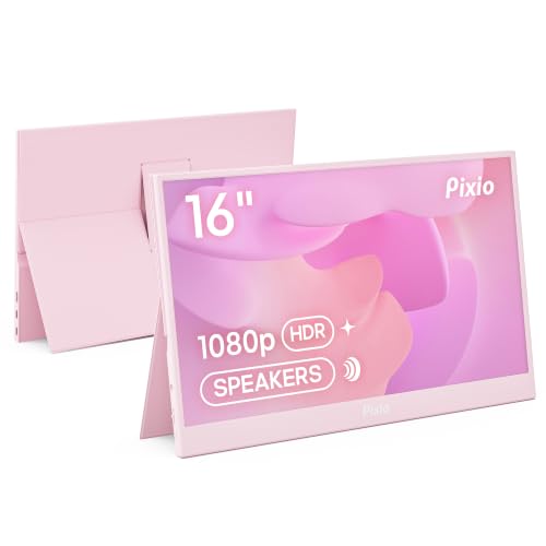 Pixio PX160 Wave Pink Portable Monitor 15.6 inch 60Hz FHD 1080p IPS Panel HDR Screen Cover Stand USB-C HDMI Laptop Screen Extender Portable Monitor for Laptop, PC, Console, Phone - color: Pink