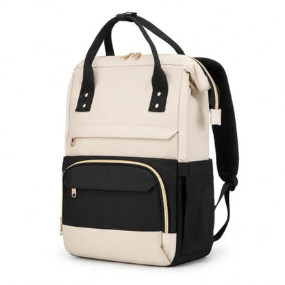 Laptop Backpack for Women, 15.6 Inch Work Backpack Purse with Large Capacity, Water-Resistant Nurse Bag, College Bookbag for School, Casual Travel Daypack, Black and Beige - color: Black and Beige