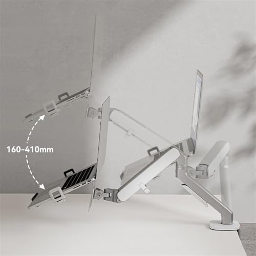 Monitor Arm Gas 2 in 1 Laptop Desk Mount with Tray for 17-32" Monitor and 12-17" Laptop, Holds 19.8 lbs, Fully Adjustable Laptop Desk Arm with Clamp/Grommet Base Monitor Desk Mount