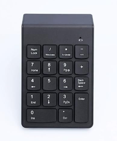 Bluetooth Wireless Numeric Keypad - 18-Key Rechargeable Number Pad, Compatible with Windows Laptops/Desktops (Black)