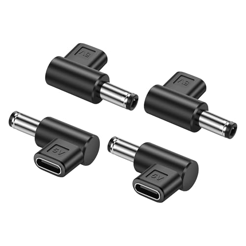 DC 5.5mm x 2.5mm to USB C Adapter, 90 Degree 5V DC 5525 Male to USB Type C Female Power Charging Adapter for Mobile Phone、Router、Mobile Power Supply （4-Pack）