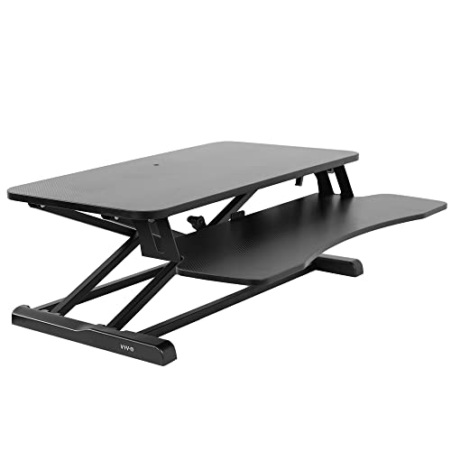 VIVO 32 inch Carbon Fiber Desk Converter, K Series, Height Adjustable Sit to Stand Riser, Dual Monitor and Laptop Workstation with Wide Keyboard Tray, Black, DESK-V000KR - color: Black Carbon Fiber, size: 32"
