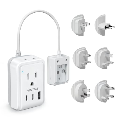 VINTAR Universal Travel Adapter Kit, 0.5ft Detachable Extension Cord with 2 AC Outlets & 3 USB(2 USB C), Type A/C/G/D/I/M International Power Adaptor for US to Europe UK India South Africa Japan - style: 17W- 0.5FT- Type A/C/G/D/M/I-All in One Adapter