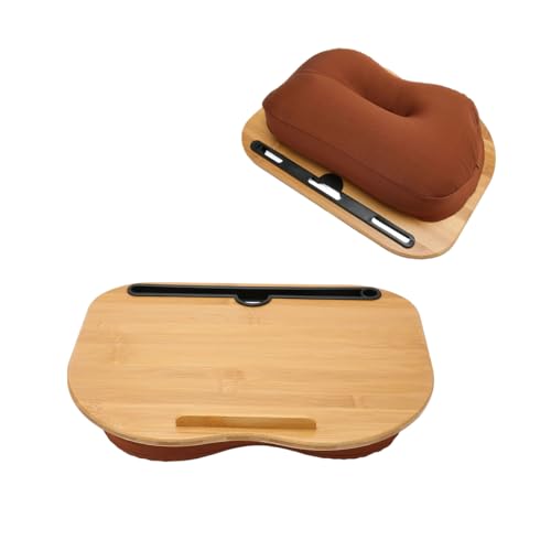 Lap Desk, Laptop Lap Bamboo Desks with Anti-Slip Stopper Removable Pillow Cushion Cover, Right Left Mouse Pad and Wrist Pad, Tablet Phone Holder for Bed Sofa Couch Floor