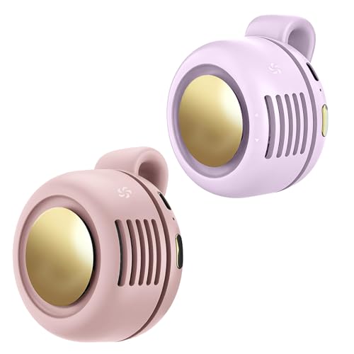 Portable Clip-On Fan, Mini USB Rechargeable 360° Rotatable Fan, Personal Fan 3-Speed Silent Mini Bladeless Fans (2 pack（Pink and Purple）) - color: 2 pack（Pink and Purple）