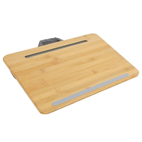Lap Desk for Laptop with Cushion, Bamboo Laptop Stand with Anti-Slip Strip Tablet Phone Holder, Fits up to 14 inch Portable Computer Lap Desk for Couch, Bed & Car - size: Small