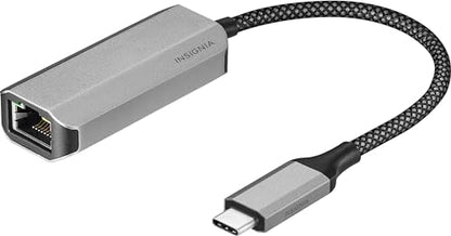 Insignia USB-C to Ethernet Adapter, Plug-and-Play Supports up to 1 Gbps High-Speed, Silver Black