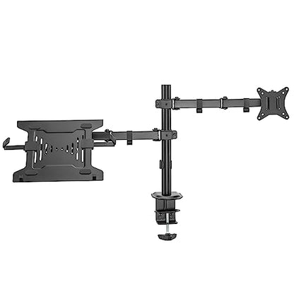 Ewent Monitor Stand Arm with Tray for Laptop for LED LCD Screen from 13 to 32 Inches, Tilt Rotation Ergonomic Table Stand with Clamp, VESA Dimensions: 75 x 75-100 x 100 mm