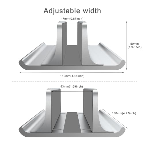 Vaydeer 3-in-1 Aluminum Laptop Stand Vertical Laptop Stand Holder for Desk with Adjustable Dock, Space-Saving Organizer for All MacBook, Surface, Samsung, HP, Dell, up to 17.3 inch - color: Silver