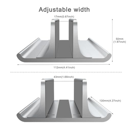 Vaydeer 3-in-1 Aluminum Laptop Stand Vertical Laptop Stand Holder for Desk with Adjustable Dock, Space-Saving Organizer for All MacBook, Surface, Samsung, HP, Dell, up to 17.3 inch - color: Silver