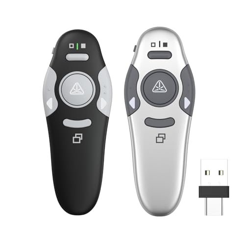 QUI 2 Pack Wireless Presentation Clicker Remote,USB A&C, Black Silver | Clicker for PowerPoint with Hyperlink Volume Control, Slide Advancer for Mac, Windows, Google Slide, Keynote - color: Black Silver, style: USB Type-c