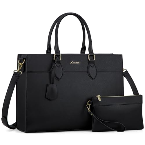 LOVEVOOK Laptop Bag for Women, Waterproof Leather Laptop Tote Bag, Large Professional Work Bag Purse & Business Computer Briefcase for Office, Teacher, Gifts, Black - color: Black, size: 15.6 Inch