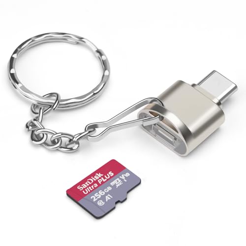 Type C TF Card/Memory Card Reader Adapter with Keychain, USB 3.0 Type-C to Micro SD SDHC SDXC OTG Reader, Compatible with iPhone 15 Pro Max Mac Windows Linux PC Samsung Galaxy (Light Gold) - size: MiniReader-Light Gold