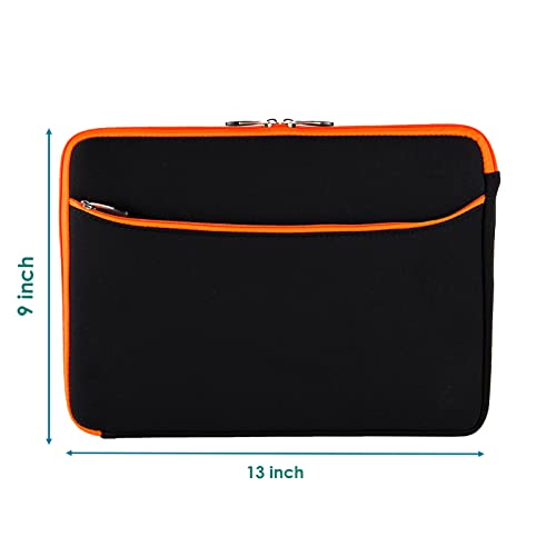 Travel Neoprene 13" Laptop Sleeve with Water Resistant Protection, Front Pocket - Compatible with SurfaceBook (Orange) - color: Black/Orange