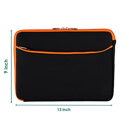 Travel Neoprene 13" Laptop Sleeve with Water Resistant Protection, Front Pocket - Compatible with SurfaceBook (Orange) - color: Black/Orange