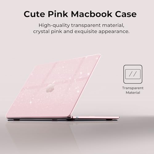 EooCoo Case Compatible with MacBook Air 13 inch M5 2026-2022 M4 M3 M2 A3449 A3240 A3113 A2681, Crystal Hard Shell Scratch Resistant Protective Cover for Mac Air 13.6 inch, Sparkly Pink - color: Sparkly Pink, size: Air 13.6-inch