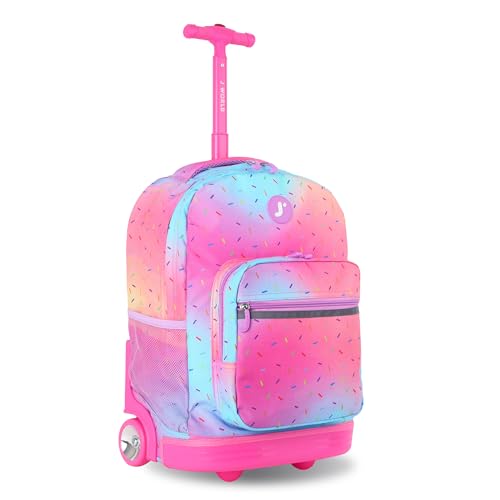 J World Sunrise Kids Rolling Backpack with Wheels for Girls Boys, Roller Bookbag for School, 18 x 13 x 9 Inches, Confetti - color: Confetti