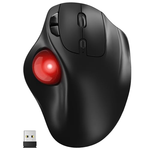 Ergonomic Wireless Trackball Mouse, 3 Device Connection (Bluetooth or 2.4G USB Receiver) Bluetooth Quiet Computer Mouse, 2*AAA Battery Thumb Laptop Mice with 5 Level DPI for PC/Laptop/Mac/Windows Red - color: Red