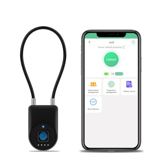 Fingerprint Cable Lock, 3.6'' Long Shackle Fingerprint Lock with Bluetooth APP, Smart Keyless Biometric Waterproof Outdoor Smart Padlock for Gate Fence Locker Cabinet Gym Backyard - color: Black, size: 3.6'' Shackle