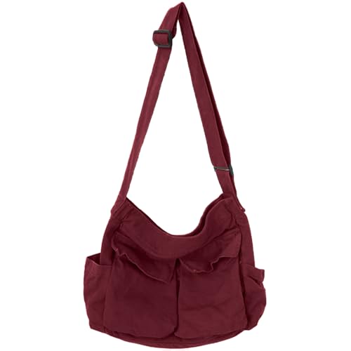 Canvas Messenger Bag Large Crossbody Bag with Multiple Pockets Canvas Shoulder Tote Bag for Women and Men - color: Red