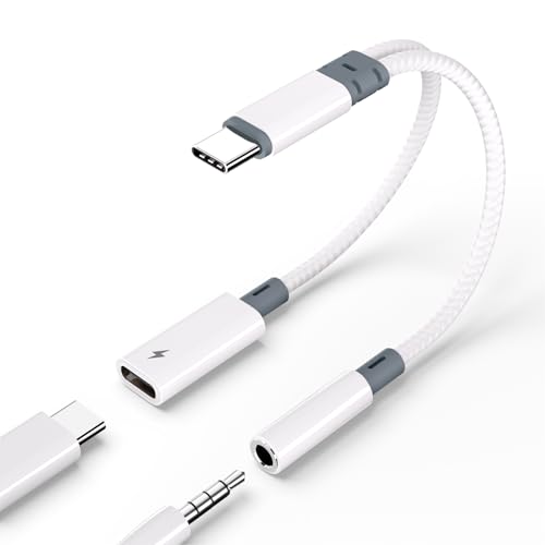 Subynanal USB c to 3.5mm Headphone and Charger Adapter,2 in-1 USB C PD 3.0 Charging Port to Aux Audio Jack and Fast Charging Dongle Cable Cord for iPhone 17 Iphone16, iPhone 15, Galaxy (White) - color: White