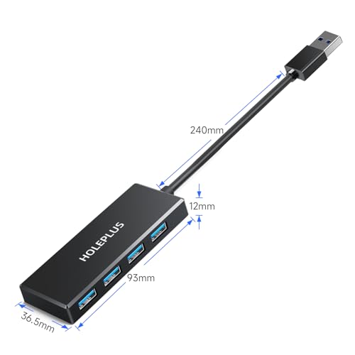 4-Port USB 3.0 Hub, Ultra-Slim Data USB Hub, for MacBook, Mac Pro, Mac mini, iMac, Surface Pro, XPS, PC, Flash Drive, Mobile HDD (U1 0.59ft)