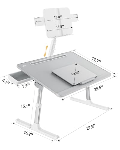 SAIJI Laptop Desk for Bed [Premium XXL Extra Large] with Upgraded Height Angle Adjustable Book Stand,Multi-Purpose Lapdesk Bed Tray Desk for Working Writing Reading Drawing (Grey) - color: Gray