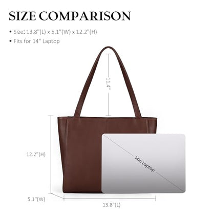 befen Genuine Leather Tote Bag for Women Work Travel Leather Purse Handbags | Real Leather, Padded 14" Laptop Compartment, Multi-Pockets, Zipper, Tote Bag for Daily - color: Coffee