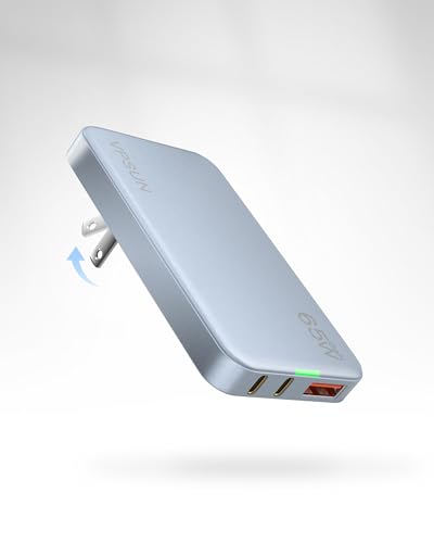 65W GaN USB C Wall Charger Block,3 Port Ultra Thin Flat USB-C Charging Plug,Foldable USB Power Adapter for MacBook,iPhone 15/16,Samsung (Blue) - color: Blue