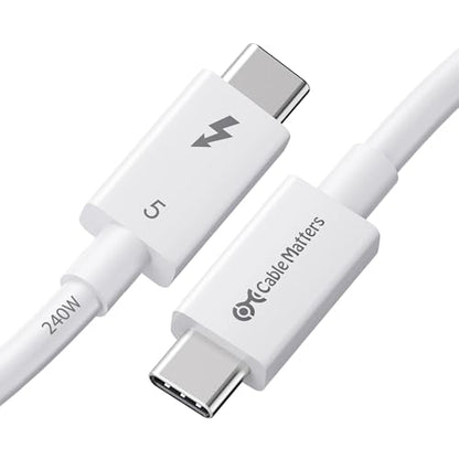 Cable Matters [Intel Certified] 80Gbps Thunderbolt 5 Cable, 3.3ft / 1m | White, [up to 120Gbps Boost, 8K@120Hz / 6K@240Hz / 4K@540Hz with DSC, 240W, 80G Data Transfer], Supports TB 4/3, USB4, USB-C - color: White, size: 3.3 ft