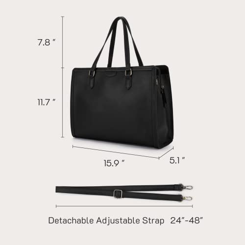 Missnine Laptop Tote Bag for Women 15.6 Inch Leather Work Bags Teacher Computer Purse Briefcase Handbag for Office, Travel - color: Black