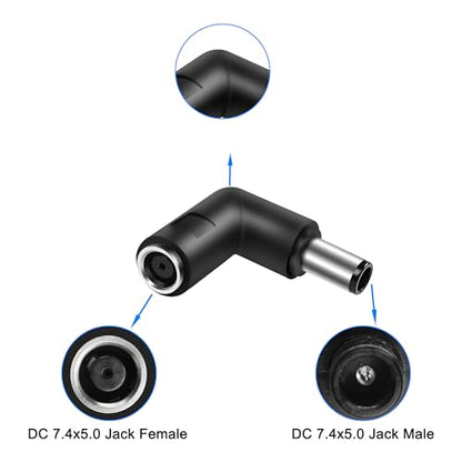 MEIRIYFA Laptop Power DC 7.4mm X 5.0mm Adapter Male to Female Connector 90 Degree Angle Converter for Hp Laptop 2Pcs