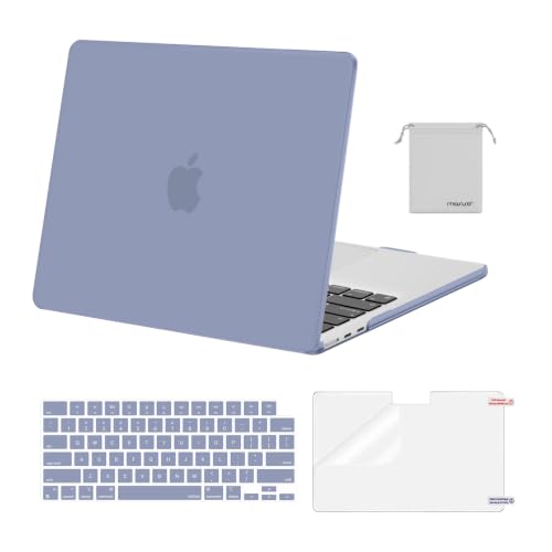 MOSISO Compatible with MacBook Air 13 inch Case M5 2026 M4 M3 M2 2025-2022 | A3449 A3240 A3113 A2681, Hard Shell&Keyboard Cover&Screen Film&Pouch for MacBook Air 13.6 inch Case, Lavender Gray - color: Lavender Gray