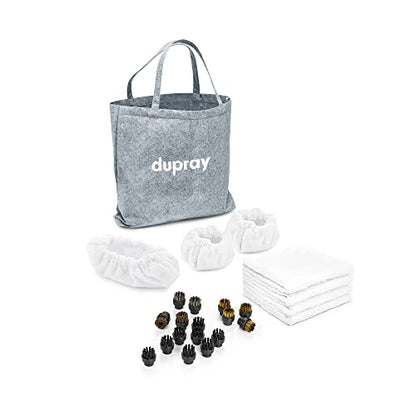 Dupray Steam Cleaning Pack Pro - Kit for Dupray Steam Cleaner | 24-Piece accessory kit | Microfiber cloths & bonnets, nylon, brass, horsehair and stainless brushes, felt storage bag