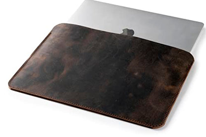 Leather Laptop Sleeve, Handmade Slim Case for MacBook Air 13" (M2) 2024, (M3) 2024 & 15 inch (M3) 2023 - color: Chestnut, size: 13"