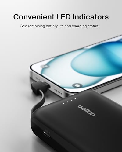 Belkin 10000mAh 20W USB C Power Bank, Portable Charger for iPhone & iPad | Fast Charging, Integrated USB C Cable, Eatra USB C Port, iPhone 17, iPad, Samsung Galaxy S26, Charge 2 Devices - color: Black, style: 10K mAh