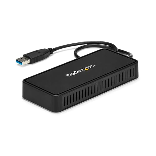 StarTech USB-A DisplayLink Dual 4K 60Hz DP Mini Dock, GbE, TAA (USBA2DPGB) | USB 3.0 mini docking station, DisplayLink, Gigabit Ethernet port, 1ft 30cm cable, Laptop adapter, Portable