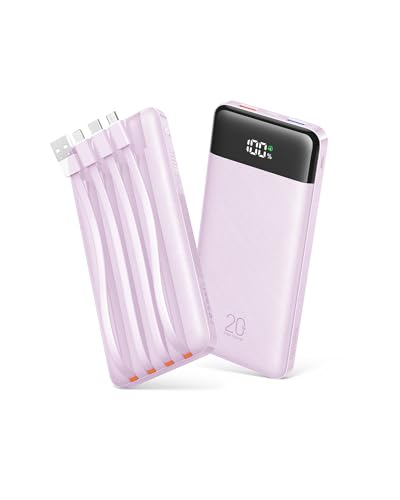 Orfeika 20000mAh Power Bank Fast Charging, Portable Charger with 4 Built-in Cables & 6 Outputs, 20W PD USB C Battery Pack Compatible with iPhone 16/15, Galaxy, Android, iPad & More (Travel Essential) - color: Lavender