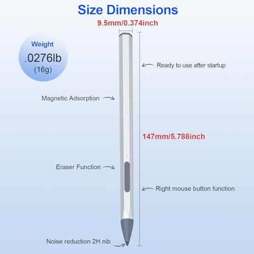 Stylus Pen for HP Envy X360 Pavilion X360 Specter X360 Spectre X2 Envy X2 Rechargeable MPP 2.0 Tilt Active Pen with 4096 Pressure Sensitivity, Palm Rejection, Magnetic Attachment Function, Silver