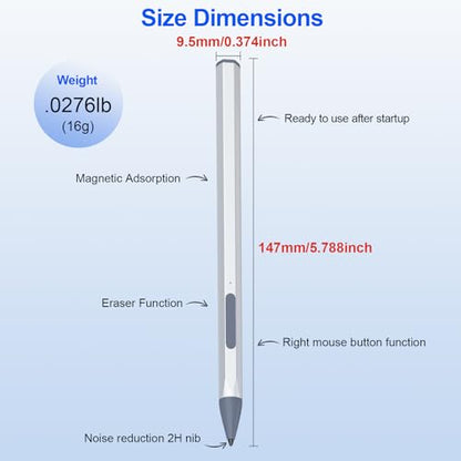 Stylus Pen for HP Envy X360 Pavilion X360 Specter X360 Spectre X2 Envy X2 Rechargeable MPP 2.0 Tilt Active Pen with 4096 Pressure Sensitivity, Palm Rejection, Magnetic Attachment Function, Silver