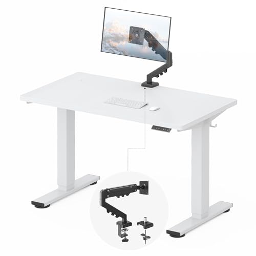 FLEXISPOT EN2 48"x24" Standing Desk Bundle with Monitor Mount, White | One-Piece Top, Fully Adjustable Monitor Arm, Clean Cable Management, And Versatile Setup For Home Office, Gaming, And Study - color: White Top + White Frame, size: 48x24 | Monitor Arm