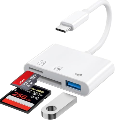 USB C SD Card Reader for iPhone 17/16/15 Series, USB C to Micro SD Memory Card Adapter for iPad/Mac Pro/Air, USBC/Type C Camera Card Reader with USB A Port for Phone, Laptop and More USBC Devices - color: white-Card Reader 02